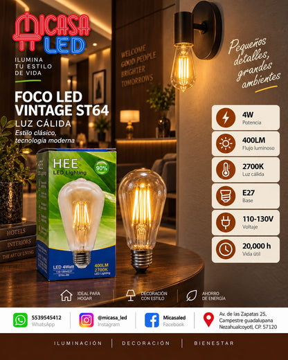 Foco LED Vintage HEE ST64 4 W Luz Cálida 2700 K E27