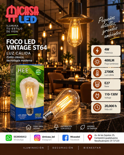 Foco LED Vintage HEE ST64 4 W Luz Cálida 2700 K E27