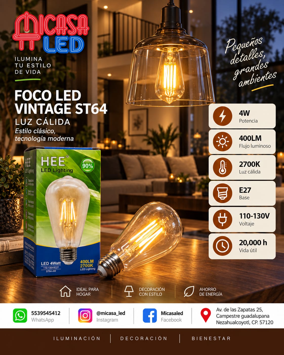 Foco LED Vintage HEE ST64 4 W Luz Cálida 2700 K E27