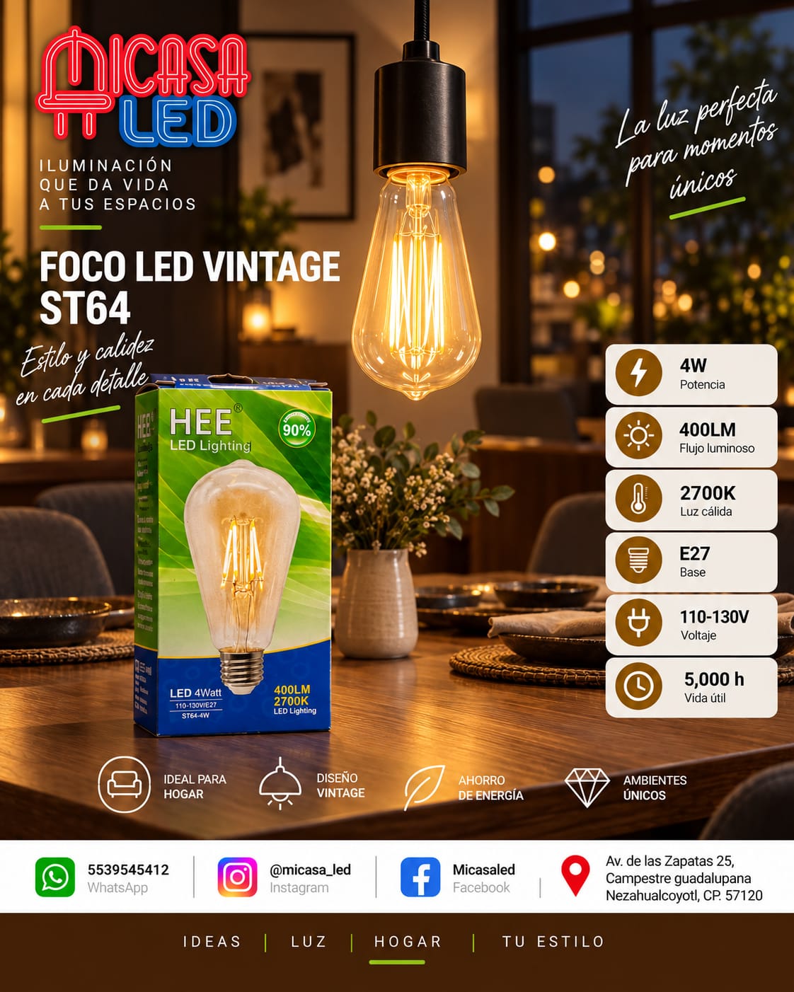 Foco LED Vintage HEE ST64 4 W Luz Cálida 2700 K E27