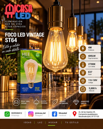 Foco LED Vintage HEE ST64 4 W Luz Cálida 2700 K E27