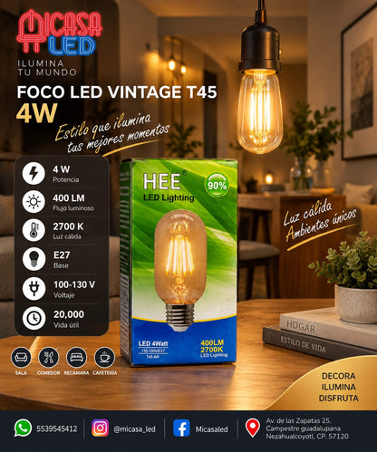 Foco LED Vintage HEE T45 4 W Luz Cálida 2700 K E27