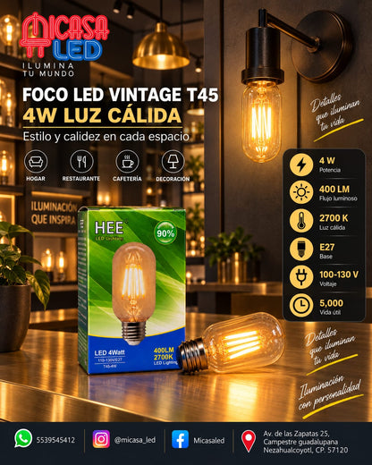 Foco LED Vintage HEE T45 4 W Luz Cálida 2700 K E27