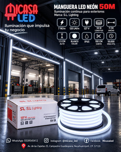 Manguera LED Neón 50 m Blanca 127 V SL