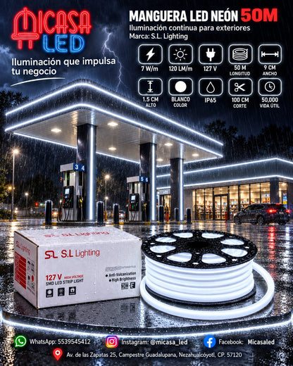 Manguera LED Neón 50 m Blanca 127 V SL