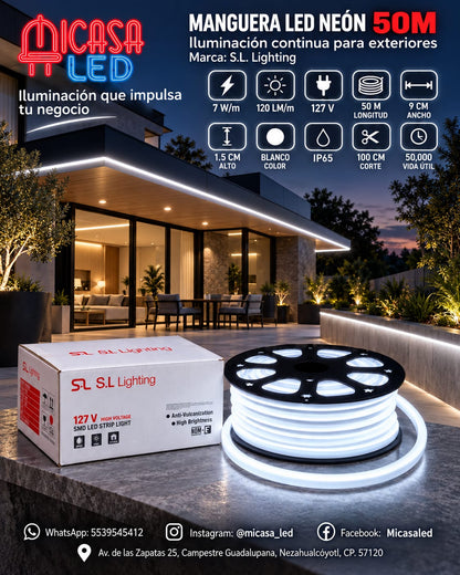 Manguera LED Neón 50 m Blanca 127 V SL