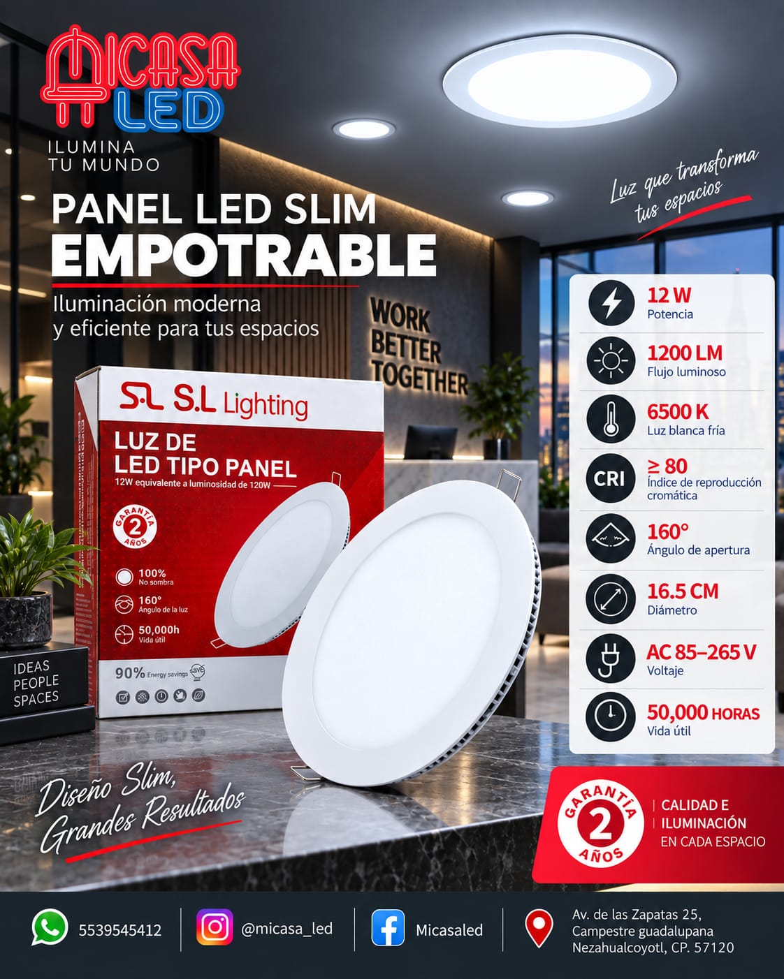 Panel LED Slim Redondo Empotrable 12 W SL