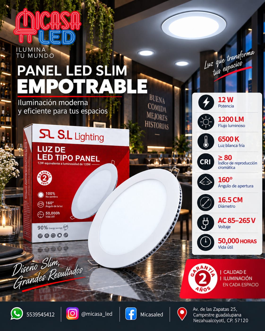 Panel LED Slim Redondo Empotrable 12 W SL