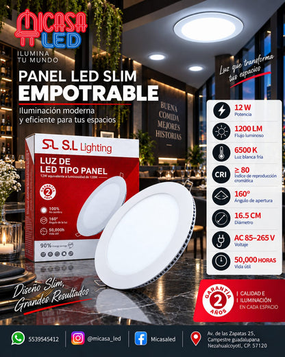 Panel LED Slim Redondo Empotrable 12 W SL
