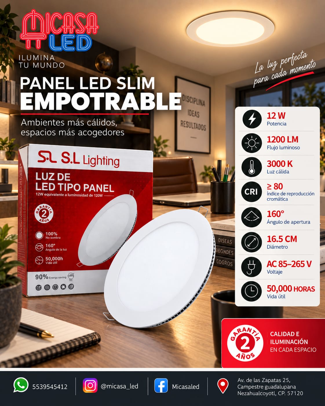 Panel LED Slim Redondo Empotrable 12 W SL