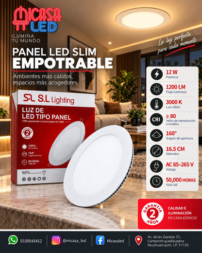 Panel LED Slim Redondo Empotrable 12 W SL