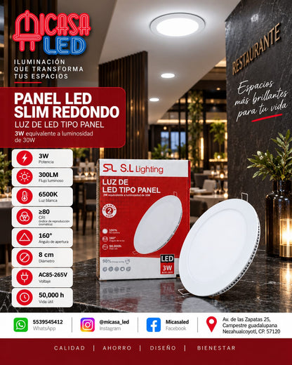 Panel LED Empotrable Slim Redondo 3W SL