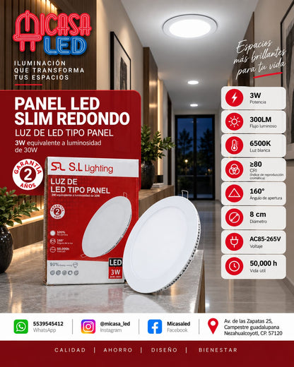 Panel LED Empotrable Slim Redondo 3W SL