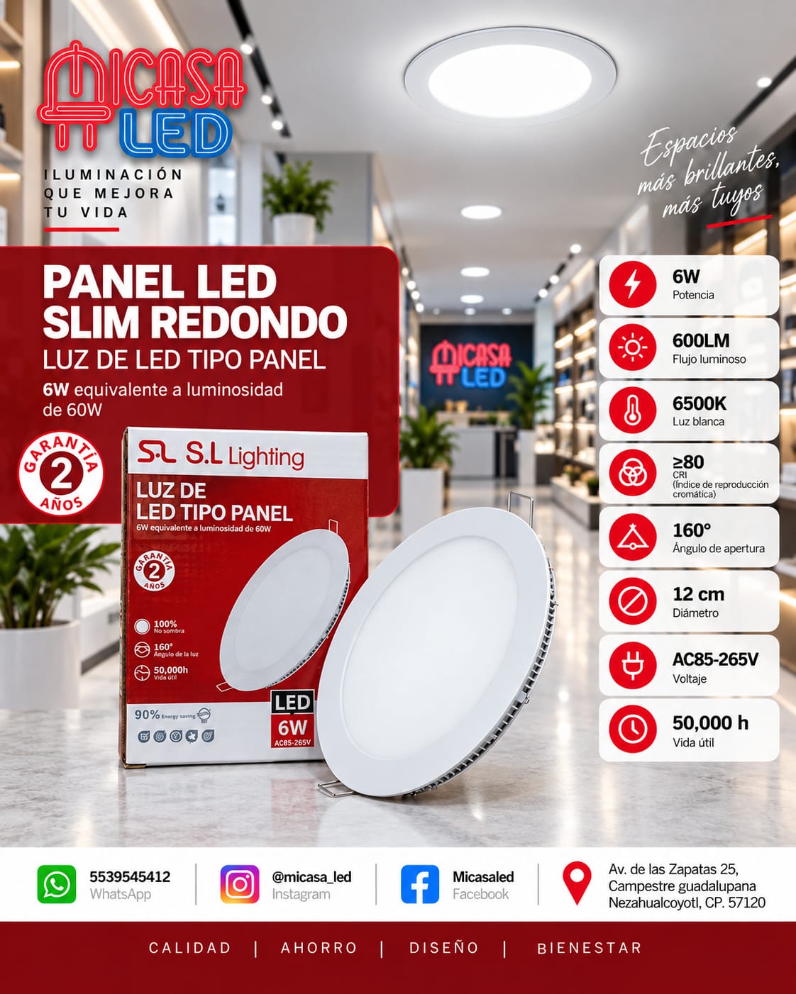 Panel LED Slim Redondo Empotrable 6 W SL