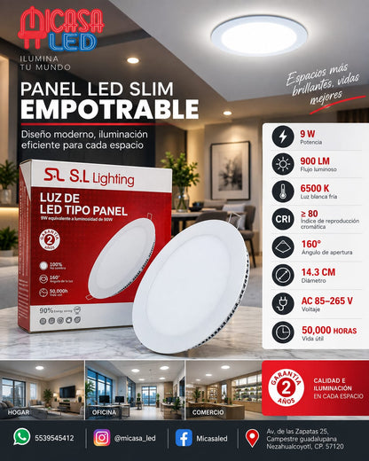 Panel LED Slim redondo empotrable S.L. Lighting de 9 W luz blanca 6500 K