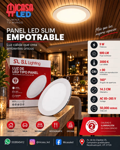 Panel LED Slim Redondo Empotrable 9 W SL