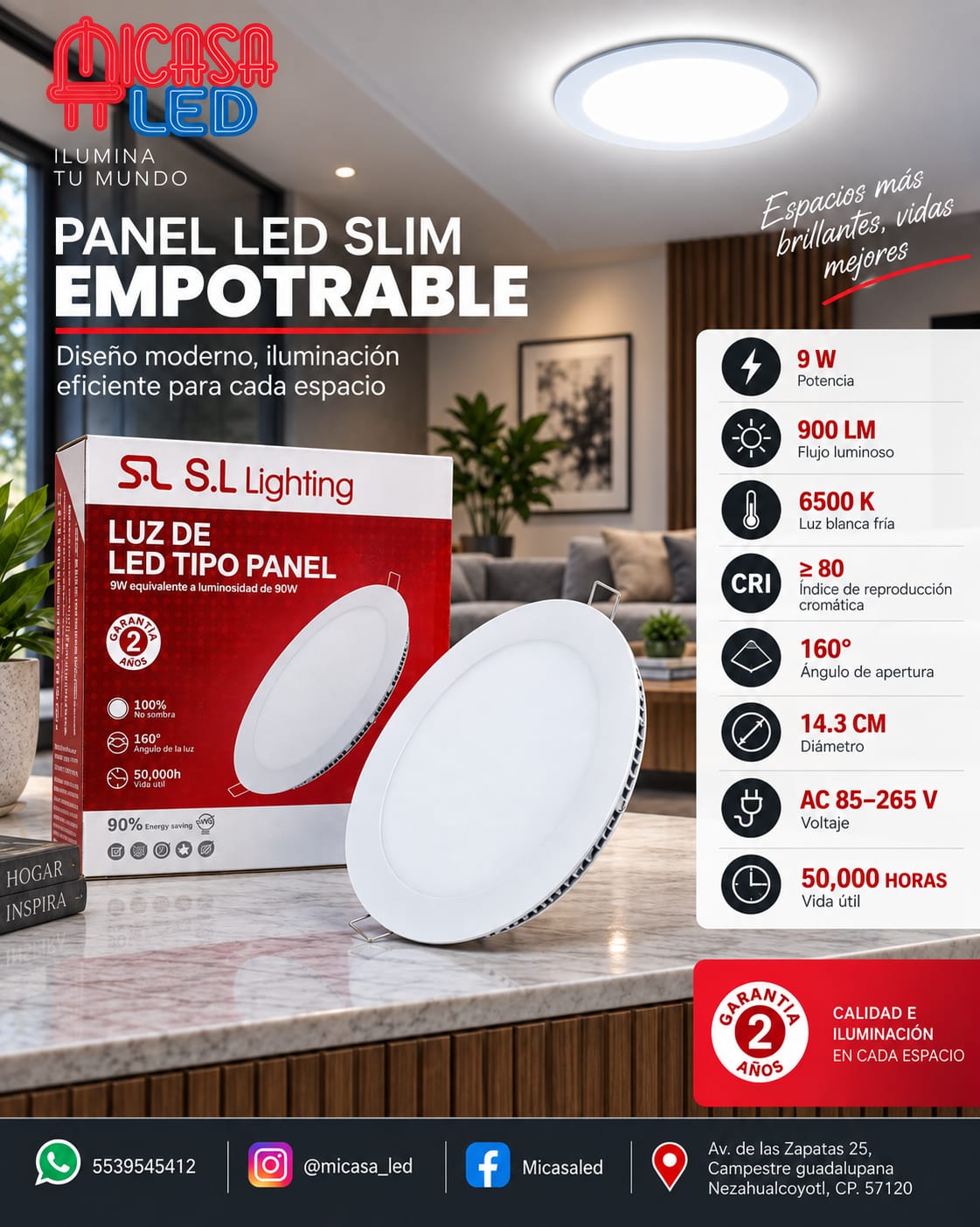 Panel LED Slim Redondo Empotrable 9 W SL