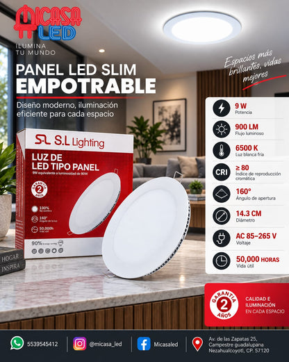 Panel LED Slim Redondo Empotrable 9 W SL