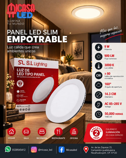 Panel LED Slim Redondo Empotrable 9 W SL