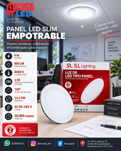 Panel LED Slim Redondo Empotrable 9 W SL