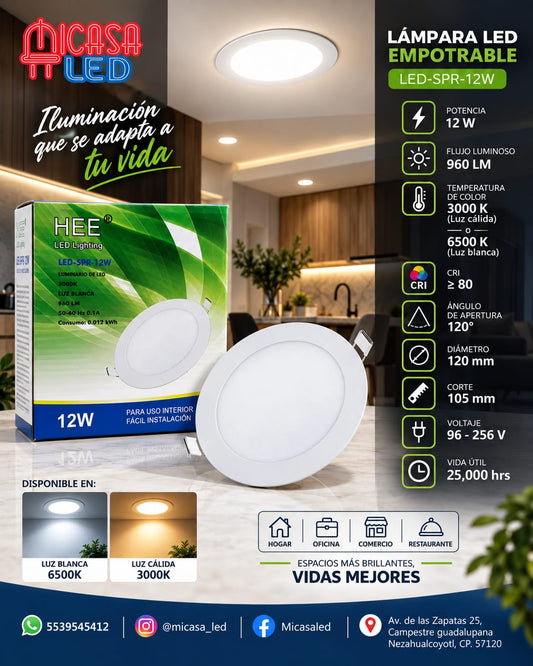 Panel LED Empotrable Slim Redonda 12W HEE