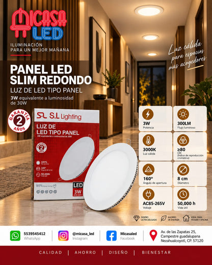 Panel LED Empotrable Slim Redondo 3W SL