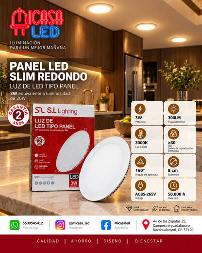 Panel LED Empotrable Slim Redondo 3W SL