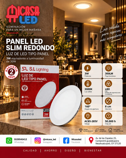 Panel LED Empotrable Slim Redondo 3W SL