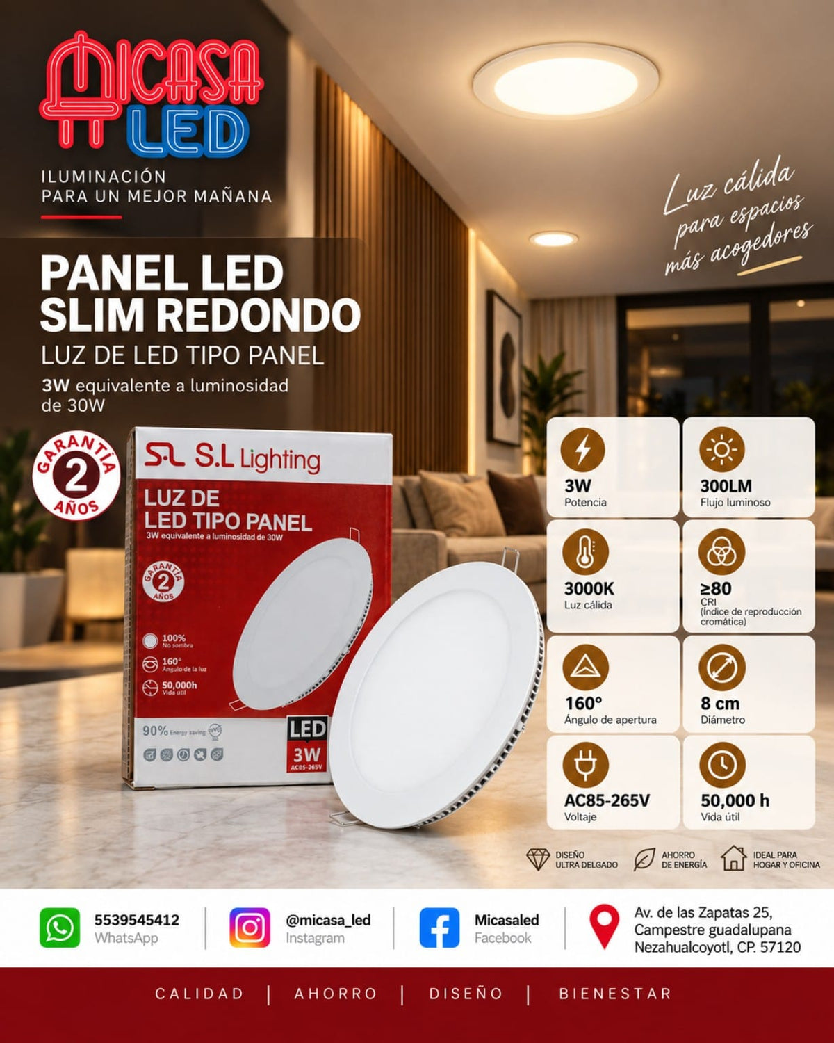 Panel LED Empotrable Slim Redondo 3W SL