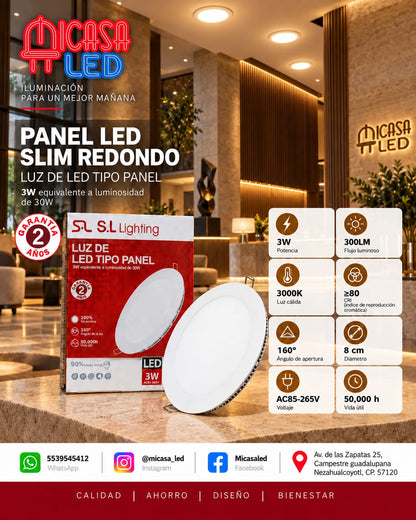 Panel LED Empotrable Slim Redondo 3W SL