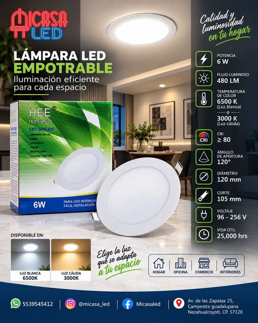 Panel LED Empotrable Slim Redonda 6W HEE