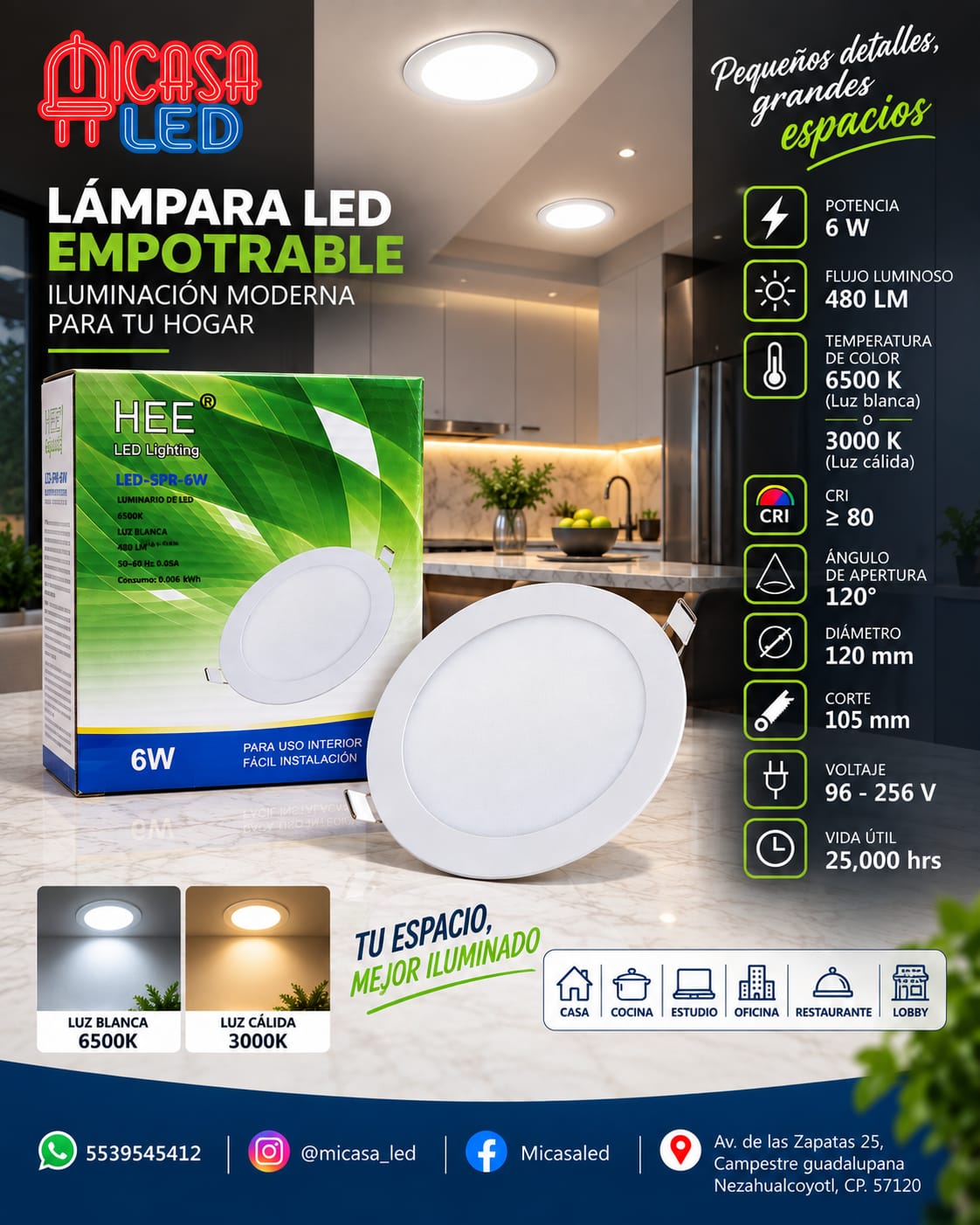 Lámpara LED Empotrable Slim Redonda 6W HEE